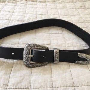 Black leather belt with buckle